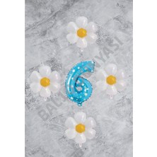 Bal10 Dünyası Mavi Puanlı Rakam ve Papatya Folyo Balon Seti Yaş 6