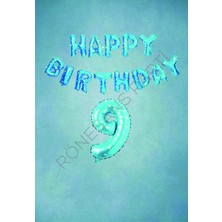 Rönesans Parti Mavi Puanlı Happy Bırthday ve Rakam Folyo Balon Seti Yaş 9