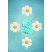 Rönesans Parti Mavi Puanlı Rakam ve Papatya Folyo Balon Seti Yaş 5