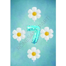 Rönesans Parti Mavi Puanlı Rakam ve Papatya Folyo Balon Seti Yaş 7