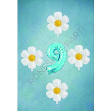 Rönesans Parti Mavi Puanlı Rakam ve Papatya Folyo Balon Seti Yaş 9