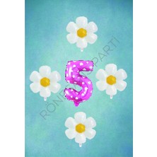 Rönesans Parti Pembe Puanlı Rakam ve Papatya Folyo Balon Seti Yaş 5