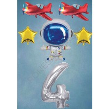 Rönesans Parti Uzay Temalı Gümüş Rakamlı Folyo Balon Seti Yaş 4
