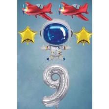 Rönesans Parti Uzay Temalı Gümüş Rakamlı Folyo Balon Seti Yaş 9