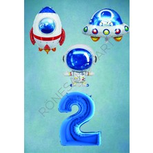 Rönesans Parti Uzay Temalı Mavi Rakamlı Folyo Balon Seti Yaş 2