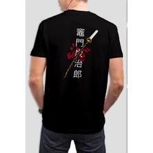 T-35 Japon Kanji Kılıç Baskılı Siyah  Tişört C1051