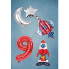 Rönesans Parti Uzay Temalı Astronot Uçak Rakam Ay Yıldız Folyo Balon Seti Yaş 9