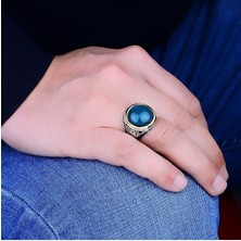 Silverbox Mavi Topaz Gümüş Erkek Yüzük, Türk El Işi Söz Parçası, Erkekler Için Ideal Hediye