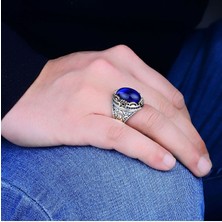 Silverbox Oval Tanzanit Taşlı Seçkin 925 Ayar Gümüş Erkek Yüzük, Eşsiz Lüks Erkek Yüzüğü