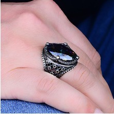 Silverbox 925 Ayar Mystic Topaz Erkek Yüzük, Siyah Rodyum Kaplama Gümüş, Türk El Yapımı Lüks Aksesuar