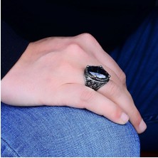 Silverbox 925 Ayar Mystic Topaz Erkek Yüzük, Siyah Rodyum Kaplama Gümüş, Türk El Yapımı Lüks Aksesuar