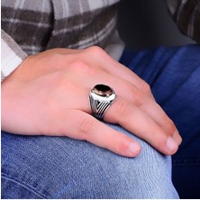 Silverbox 12X16MM Oval Zultanit Taşlı Gümüş Erkek Yüzük, Renk Değişimi Taşlı Yüzük, Türk Diaspora Erkek Yüzük