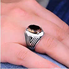 Silverbox 12X16MM Oval Zultanit Taşlı Gümüş Erkek Yüzük, Renk Değişimi Taşlı Yüzük, Türk Diaspora Erkek Yüzük