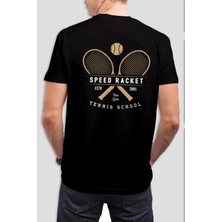 T-35 Tenis Raket Baskılı Siyah  Tişört C1045
