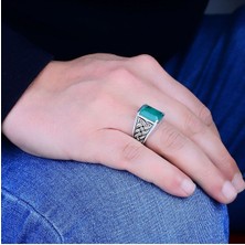 Silverbox 925 Ayar Zarif Doğal Paraiba Turmalin Gümüş Erkek Yüzük, Minimalist Yeşil Paraiba Taşlı Erkek Band