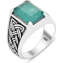 Silverbox 925 Ayar Zarif Doğal Paraiba Turmalin Gümüş Erkek Yüzük, Minimalist Yeşil Paraiba Taşlı Erkek Band