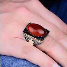 Silverbox Etkileyici Doğal Kırmızı Akik 925K Erkek Yüzük, Cesur ve Büyük Türk El Işi Mücevheri