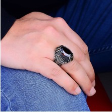Silverbox Benzersiz Tasarım Garnet Gümüş Erkek Yüzük, Türk El Işi Erkek Yüzük, Sade ve Şık Erkek Yüzük