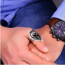 Silverbox 925K Kurt Başlı Okçu Erkek Yüzük, Eşsiz Başparmak Yüzük, El Işi Türk Sanatkarı Takı