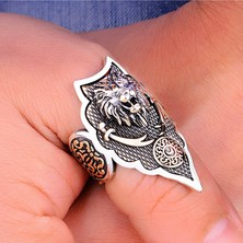 Silverbox 925 Ayar Aslan Başlı Okçu Erkek Yüzük Gümüş Başparmak  El Işi Türk Takıları