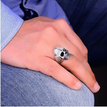 Silverbox El Işi 925 Ayar Gümüş Kafatası Erkek Yüzük, Gotik Biker Tarzı Gümüş Kafatası Takı