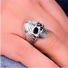 Silverbox El Işi 925 Ayar Gümüş Kafatası Erkek Yüzük, Gotik Biker Tarzı Gümüş Kafatası Takı