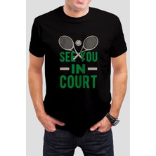 T-35 Tenis Court Baskılı Siyah  Tişört C1041