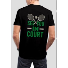 T-35 Tenis Court Baskılı Siyah  Tişört C1042
