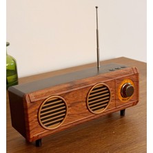 Coverzone Yeni Nesil Retro Radyo Görünümlü Speaker USB Tf Aux Bluetooth Müzik Kutusu Retro Teleskopik Anten Type-C Şarj Edilebilir Kahverengi B15