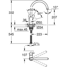 Grohe Bauedge Kuğu Borulu Eviye Bataryası - 31367001
