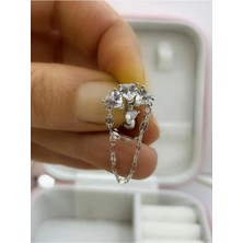 Ares Collection 316L Cerrahi Çelik Kalpli Zincirli Üstten Takmalı Sallantılı Zirkon Taşlı Göbek Piercingi