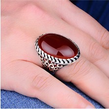 Silverbox 18 x 25 mm Doğal Kırmızı Akik Erkek Yüzük, Büyük Taşlı Bant, Türk El Yapımı Takı, Şık Hediye