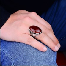 Silverbox 18 x 25 mm Doğal Kırmızı Akik Erkek Yüzük, Büyük Taşlı Bant, Türk El Yapımı Takı, Şık Hediye