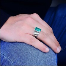 Silverbox Doğal Yeşil Paraiba Turmalin 925 Ayar Gümüş Erkek Yüzük, Şık Erkek Yüzük, Minimalist Türk Takıları