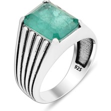 Silverbox Doğal Yeşil Paraiba Turmalin 925 Ayar Gümüş Erkek Yüzük, Şık Erkek Yüzük, Minimalist Türk Takıları