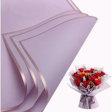 Roco Paper Co. Çiçek Buket Kağıdı, Çiçek Ambalaj Kağıdı - Lila- Altın Kenarlı - Mat Opp 58x58 Cm - 5 Adet
