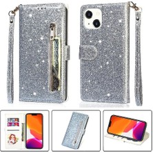 YH Mall IPhone 13 Mini Manyetik Kapatma Glitter Cüzdan Pu Için Fermuarlı Cebi Durumda (Yurt Dışından)