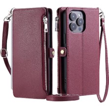 YH Mall Crossbody Durumda IPhone 14 Pro 9 Kart Yuvaları Fermuar Faturaları Yuvası Uzun Rfıd (Yurt Dışından)