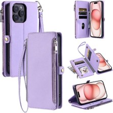 YH Mall Crossbody Durumda IPhone 15 Pro Max Uzun Kordon 9 Kart Yuvaları Fermuar Yuvası (Yurt Dışından)