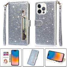 YH Mall IPhone 15 Pro Pu Deri Manyetik Kapatma Glitter Için Fermuarlı Cebi Durumda (Yurt Dışından)