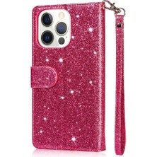 YH Mall IPhone 15 Pro Pu Deri Manyetik Kapatma Glitter Için Fermuarlı Cebi Durumda (Yurt Dışından)