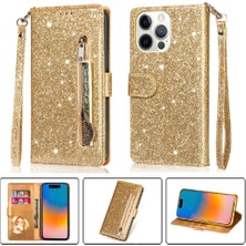 YH Mall IPhone 15 Pro Pu Deri Manyetik Kapatma Glitter Için Fermuarlı Cebi Durumda (Yurt Dışından)