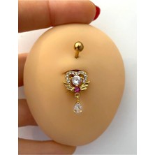 Ares Collection Cerrahi Çelik Zirkon Taşlı Kalpli Göbek Piercingi