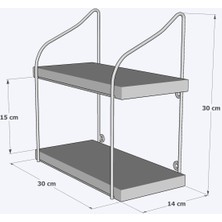 Lefiev 30 cm Metal Ayaklı Duvar Rafı, 2 Katlı Duvar Rafı, Kitaplık, Saksılık, Banyo, Mutfak, Salon 30 cm M