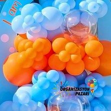 Organizasyon Pazarı Balon Seti Açık Mavi-Turuncu-Makaron Mavi 100 Lü Balon Zinciri Seti