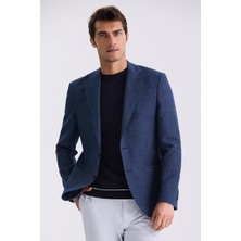 Jakamen Koyu Lacivert Slim Fit Mono Yaka Keten Spor Ceket