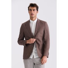 Jakamen Kahve Slim Fit Mono Yaka Keten Spor Ceket