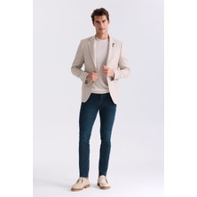 Jakamen Bej Slim Fit Desenli Mono Yaka Yazlık Spor Ceket