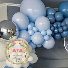 Ata Parti Dünyası ^^ Doğum Günü Konsepti * Beyaz * Makaron Mavi * Derin Okyanus * 60 Lı Balon Zinciri Parti Seti