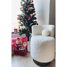 S Home Design Concept Cookie Mini Puf, Teddy, Gold Detaylı Beyaz